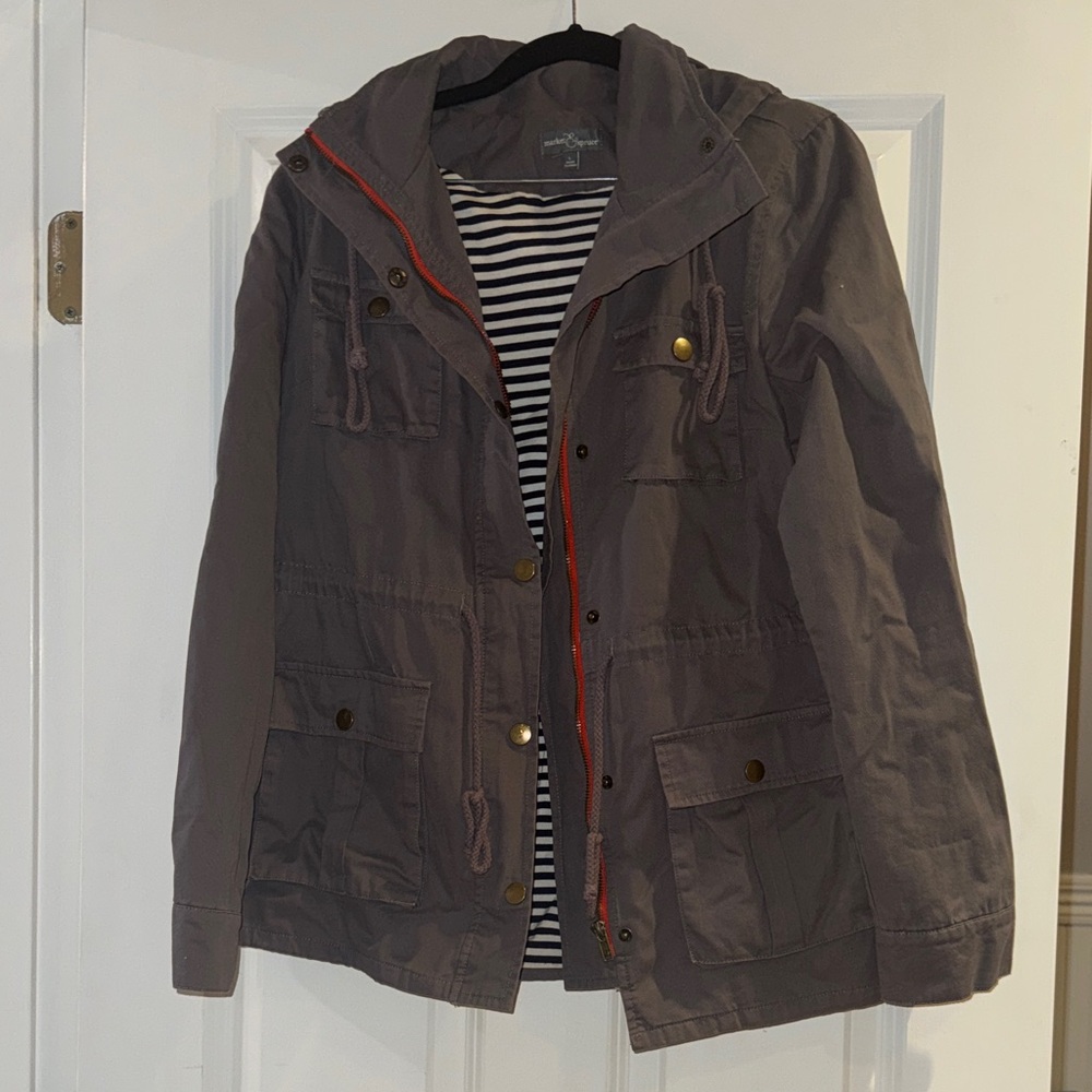 Market & Spruce Navy & White Lined Gray Utility Jacket